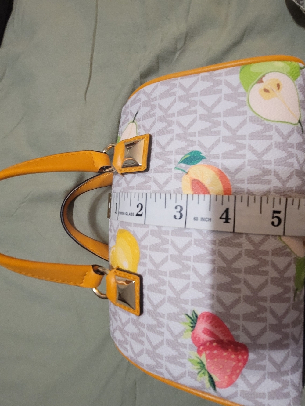 Michael Kors White Monogram Satchel with Yellow Trim and Fruit Print - Picture 5 of 6